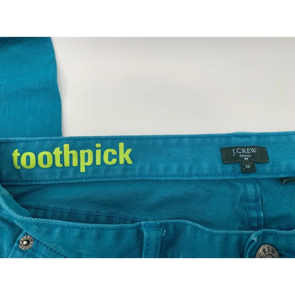 J.Crew Toothpick Skinny Jeans Teal Blue Stretch Denim Womens 32 Cropped 77088